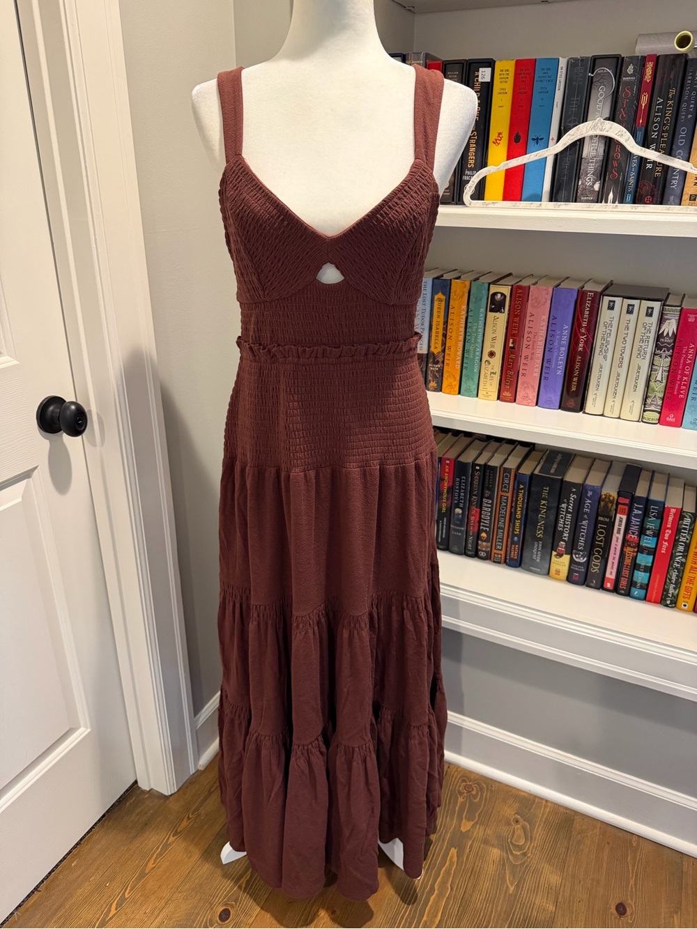 Anthropologie Raisin Brown Smocked Tiered Maxi Dress